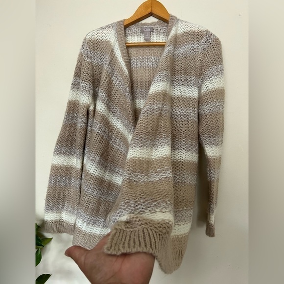 Chico’s Open Knit Long sleeve Striped Cardigan Sweater Size 1 S - Picture 3 of 6